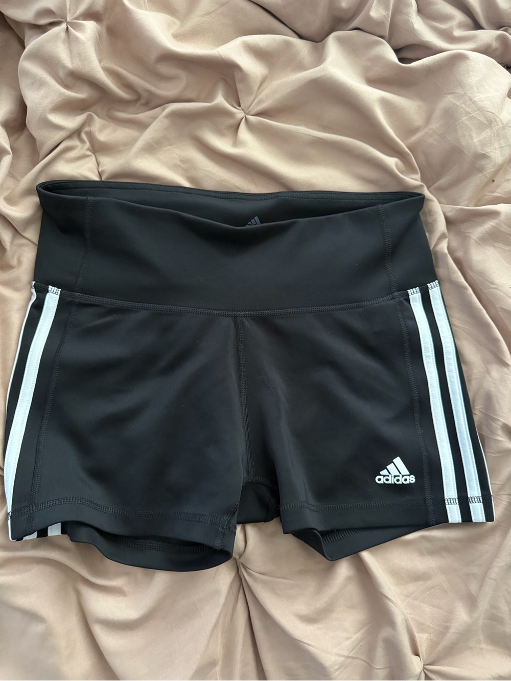 adidas Black Women’s High-Waist Bike Shorts with White Stripes